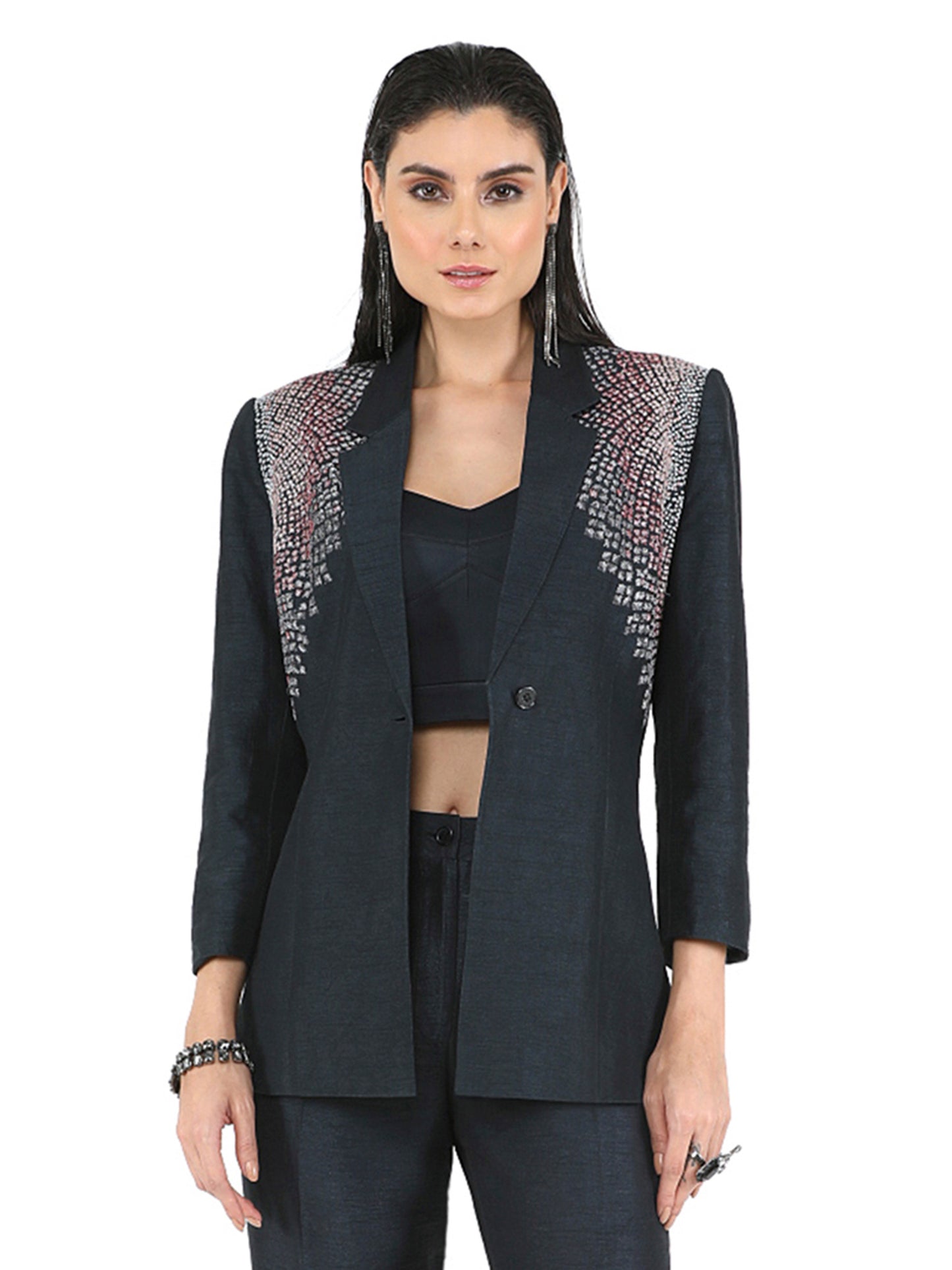 Multicolor Embellished Short Jacket Set