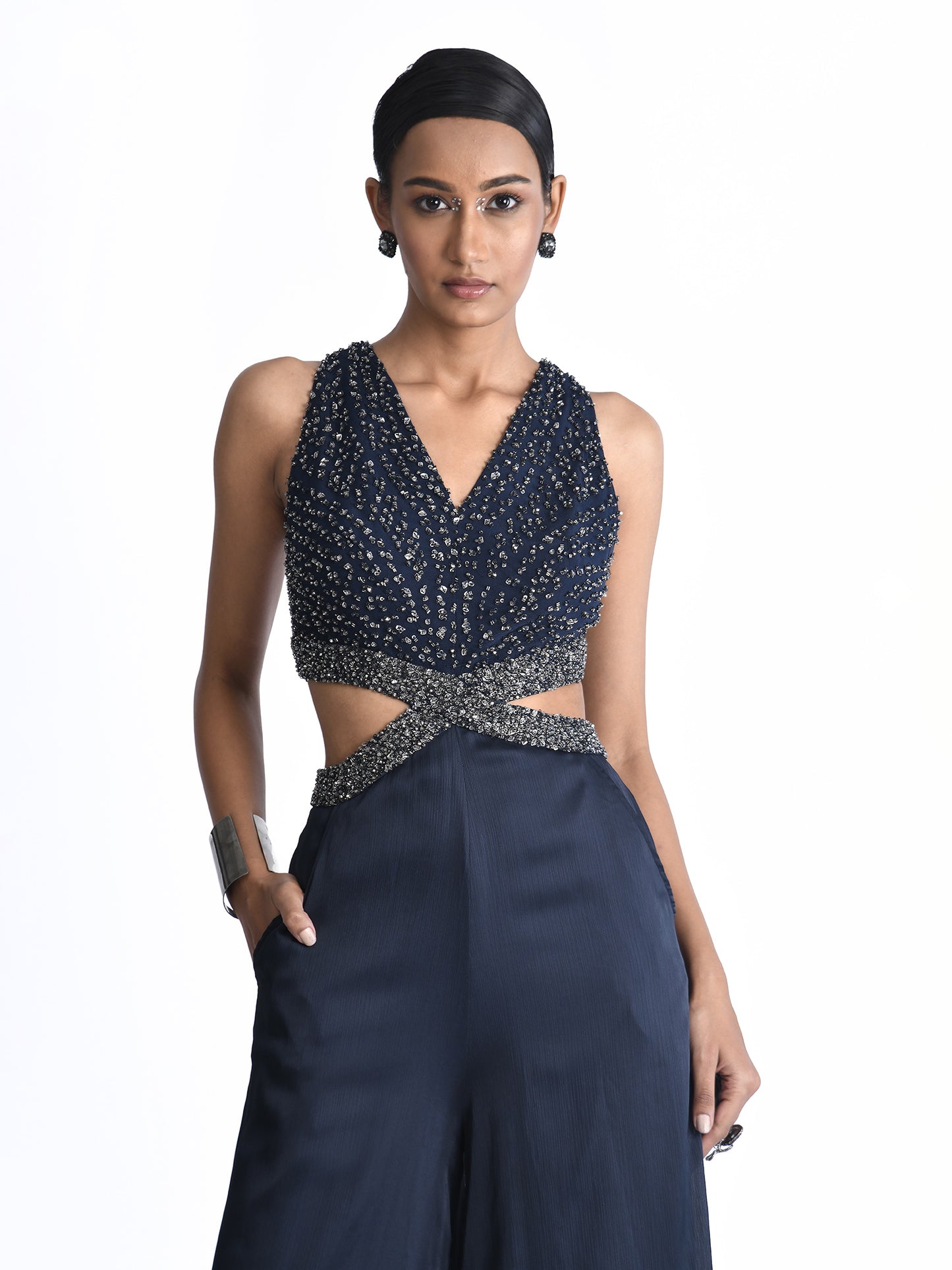 Navy Embellished Jumpsuit