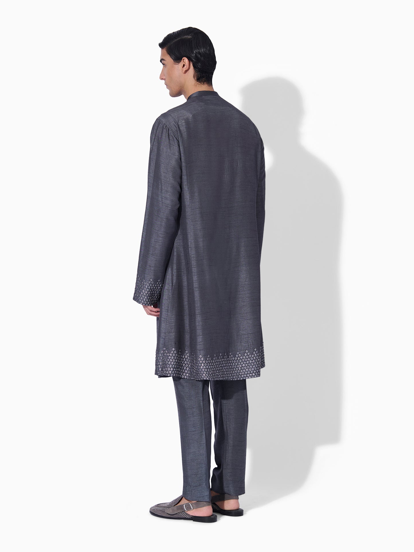 Steel Grey Textured Kurta Set