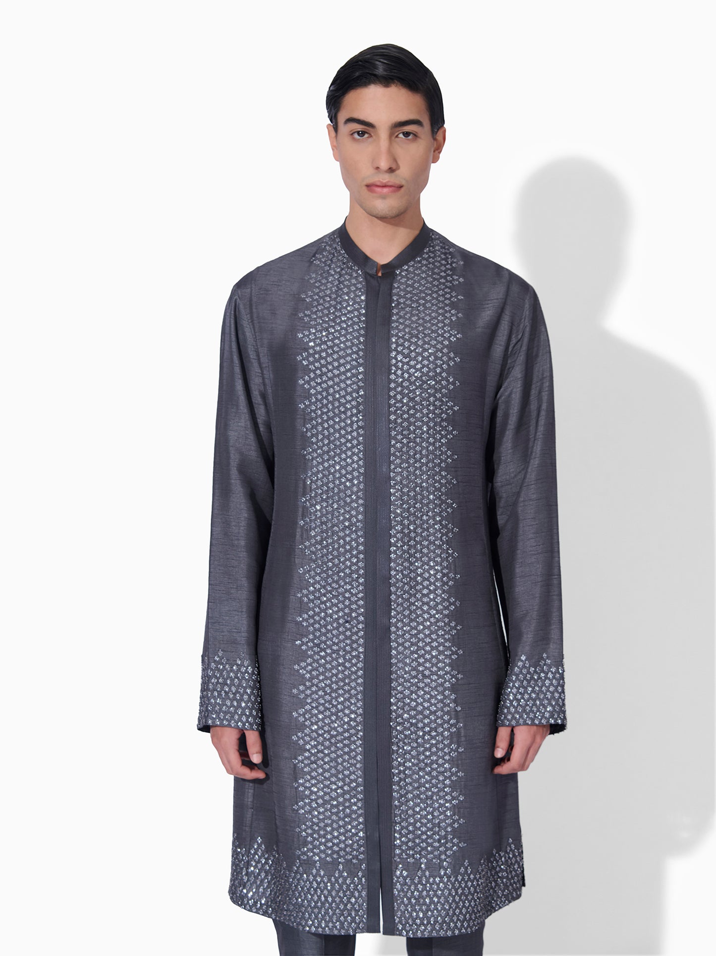 Steel Grey Textured Kurta Set