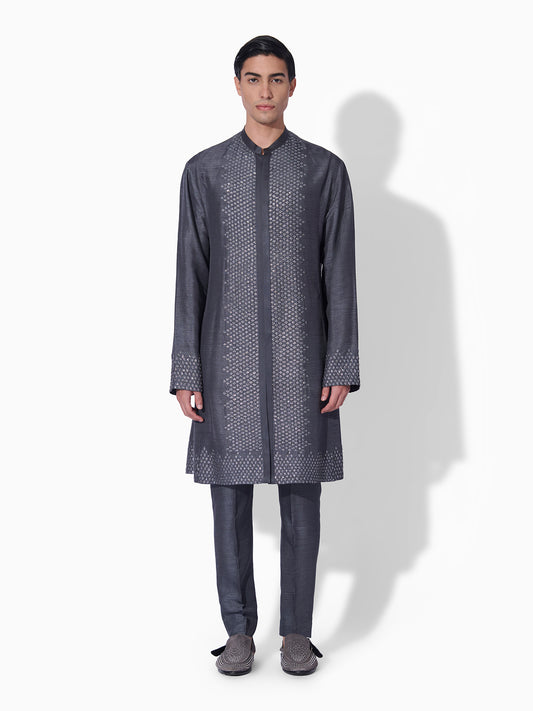 Steel Grey Textured Kurta Set