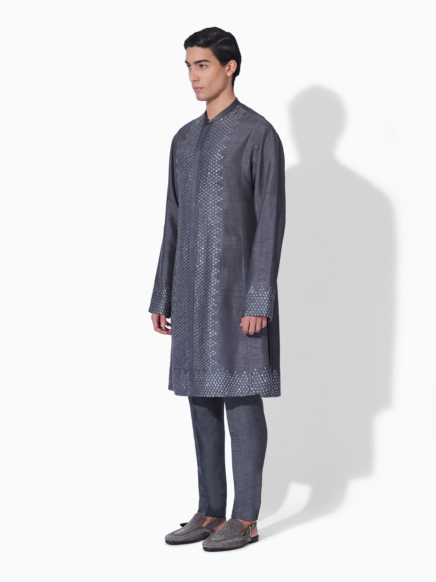 Steel Grey Textured Kurta Set