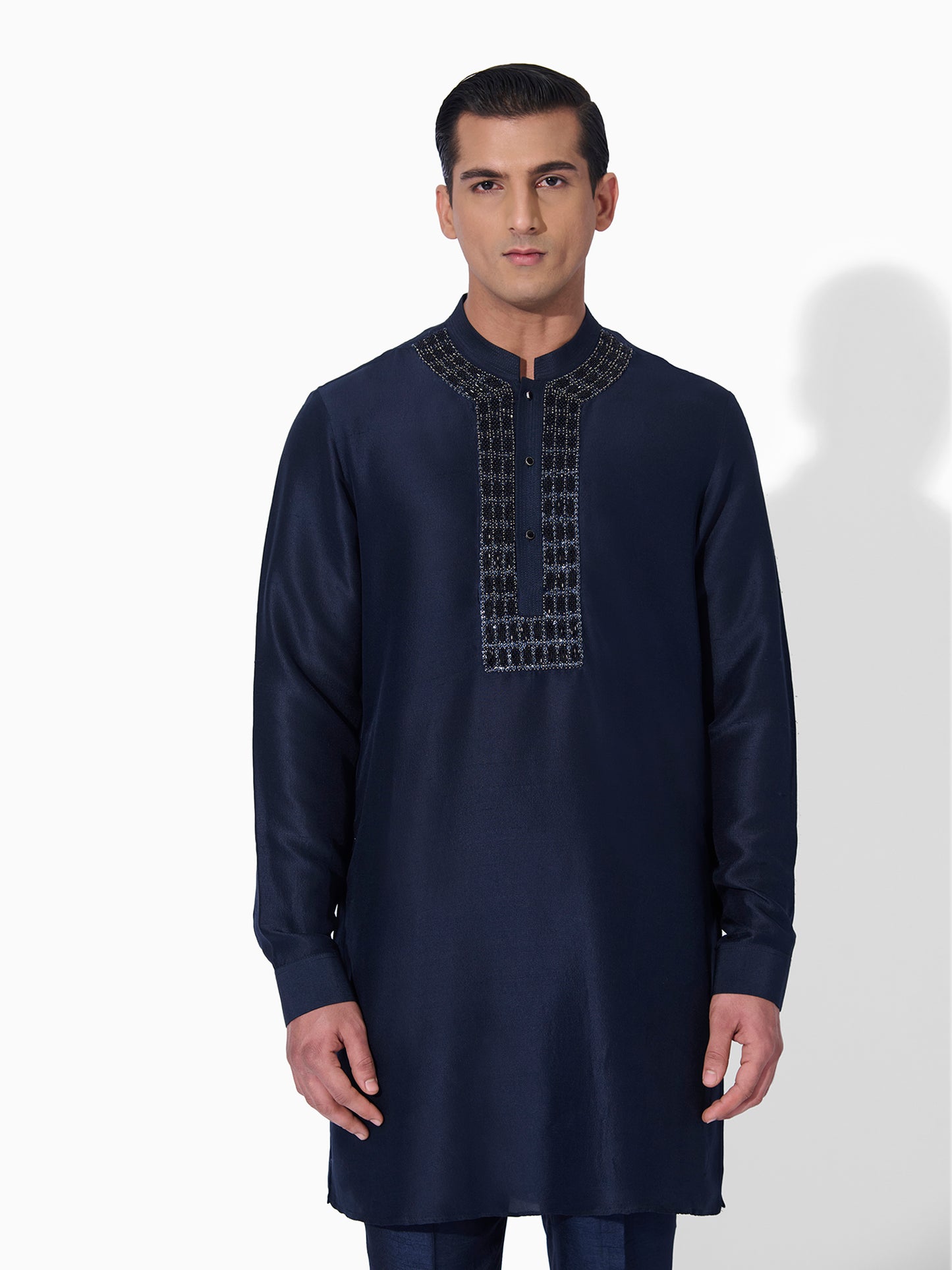 French Navy Pin-Tuck Kurta Set