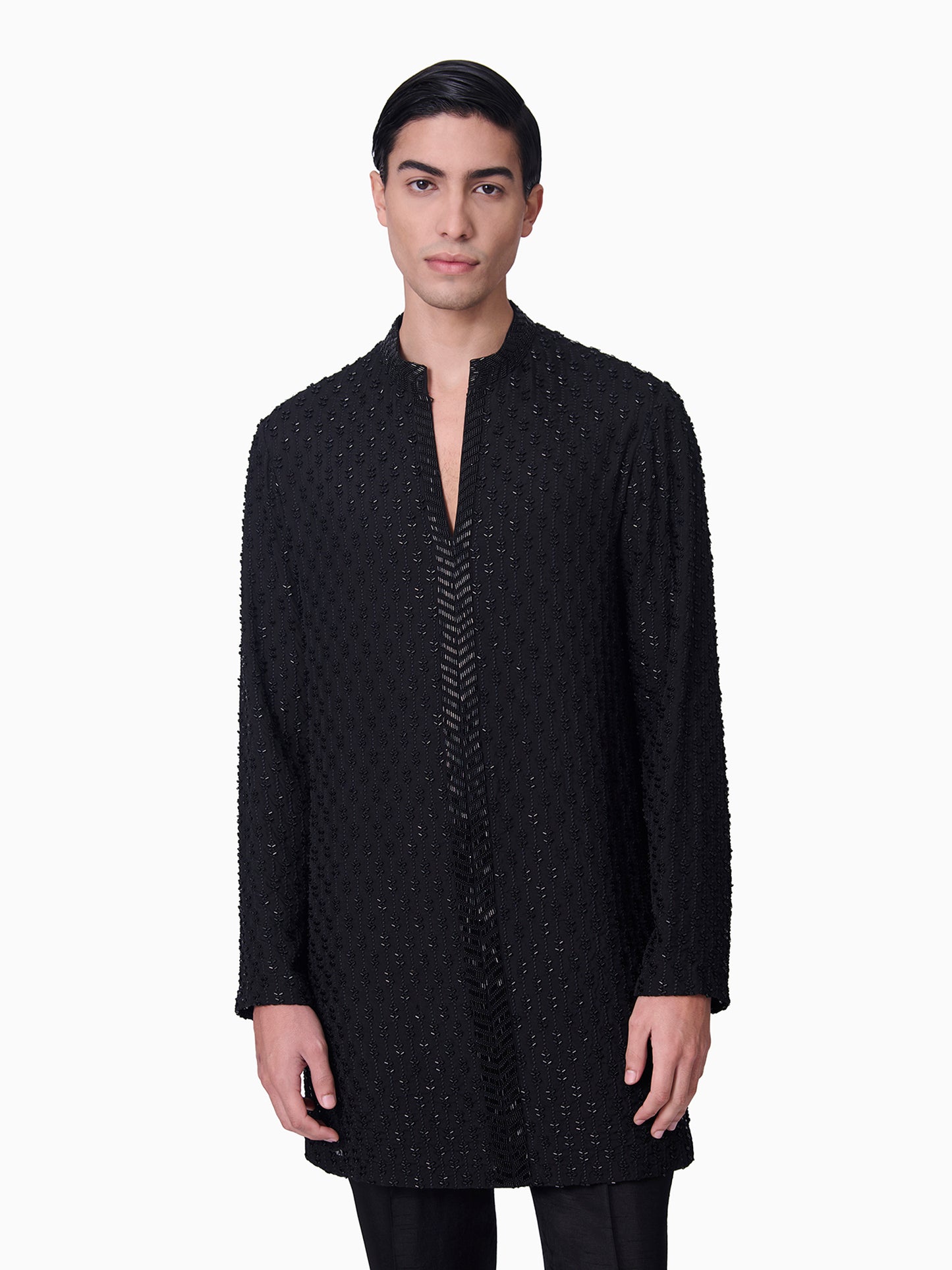 Black Monochrome Embroidery Kurta Set