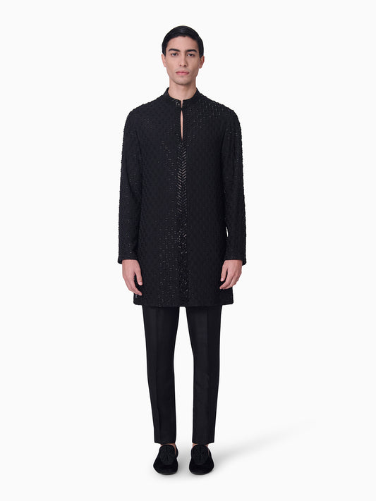 Black Monochrome Embroidery Kurta Set