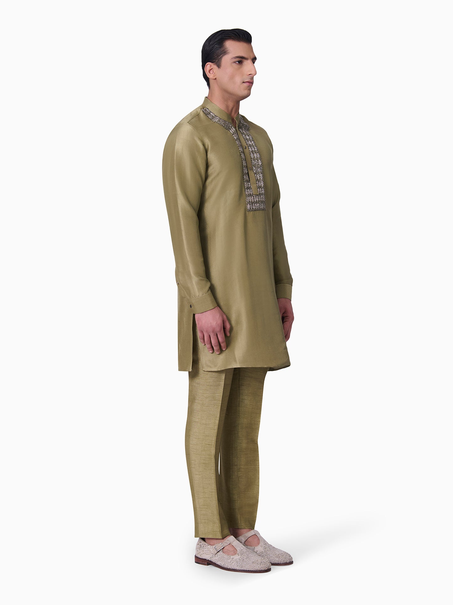 Ash Green Embroidered Kurta Set