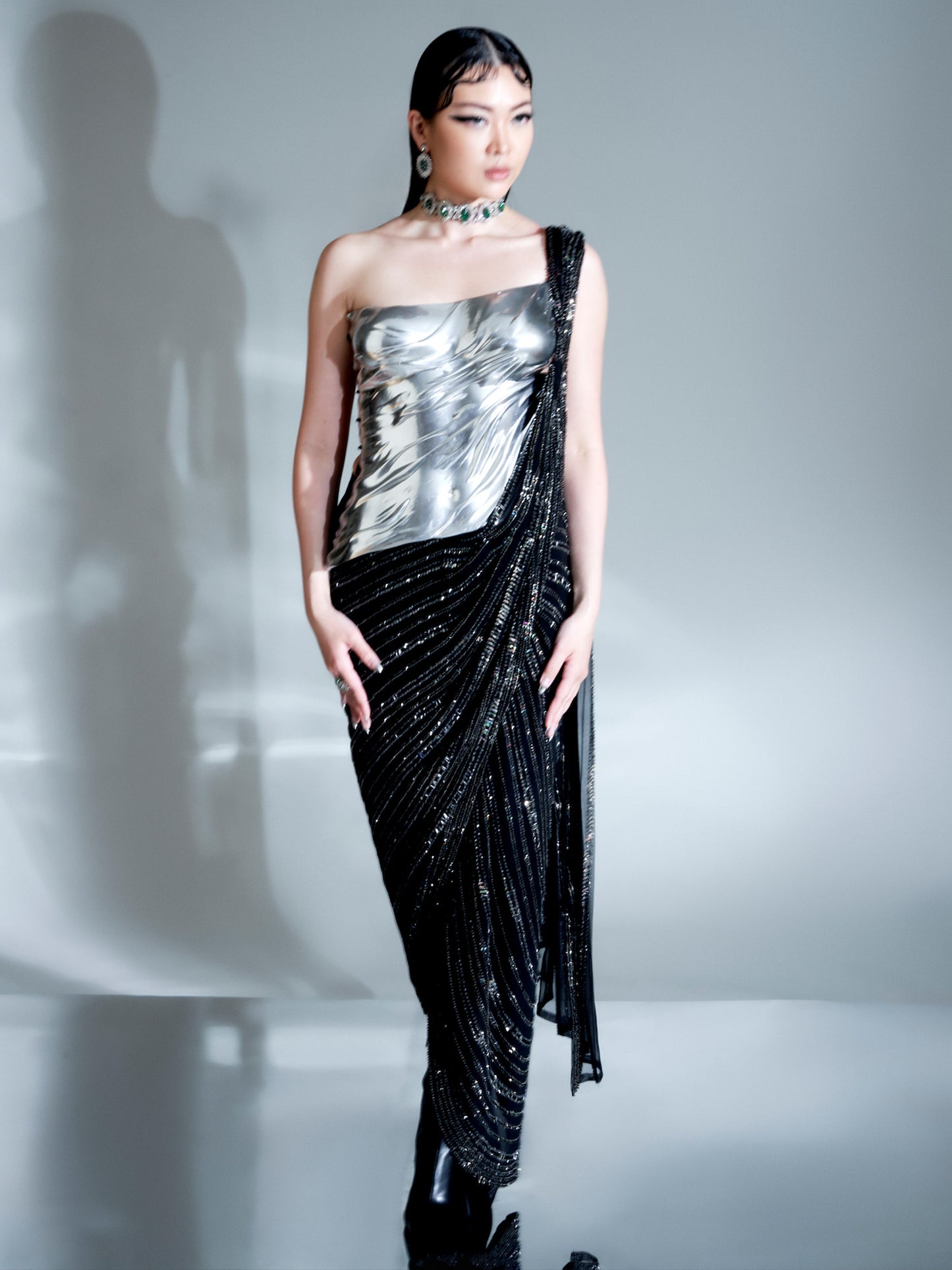 Grace Ling In Draped Stripe Saree