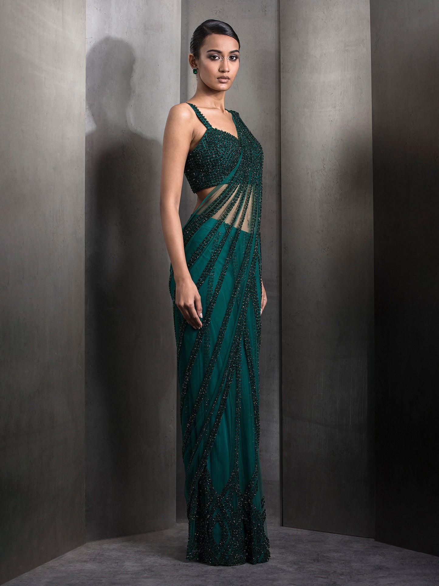 Hematite Metallic Pre-Stitched Sari