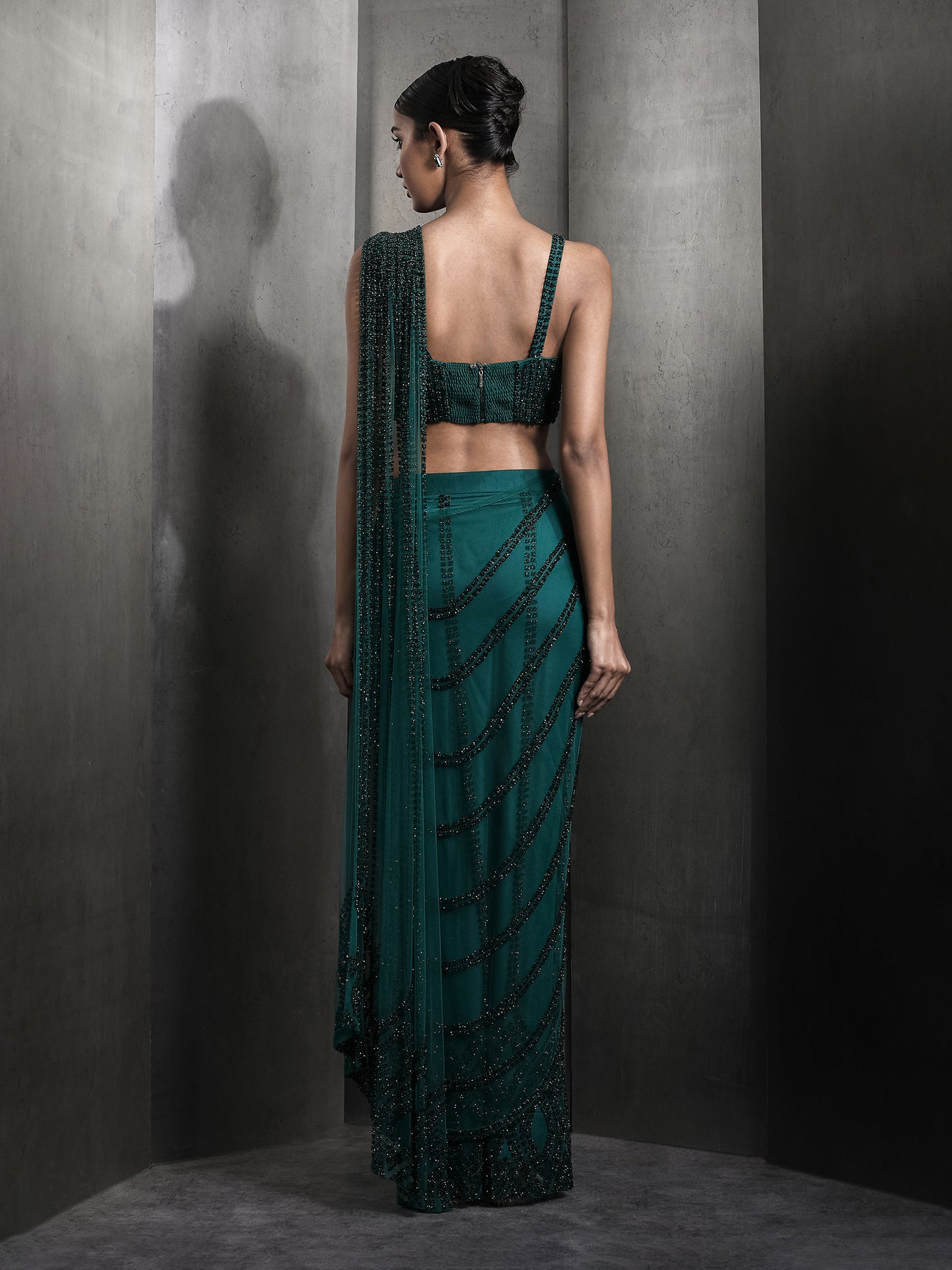 Hematite Metallic Pre-Stitched Sari