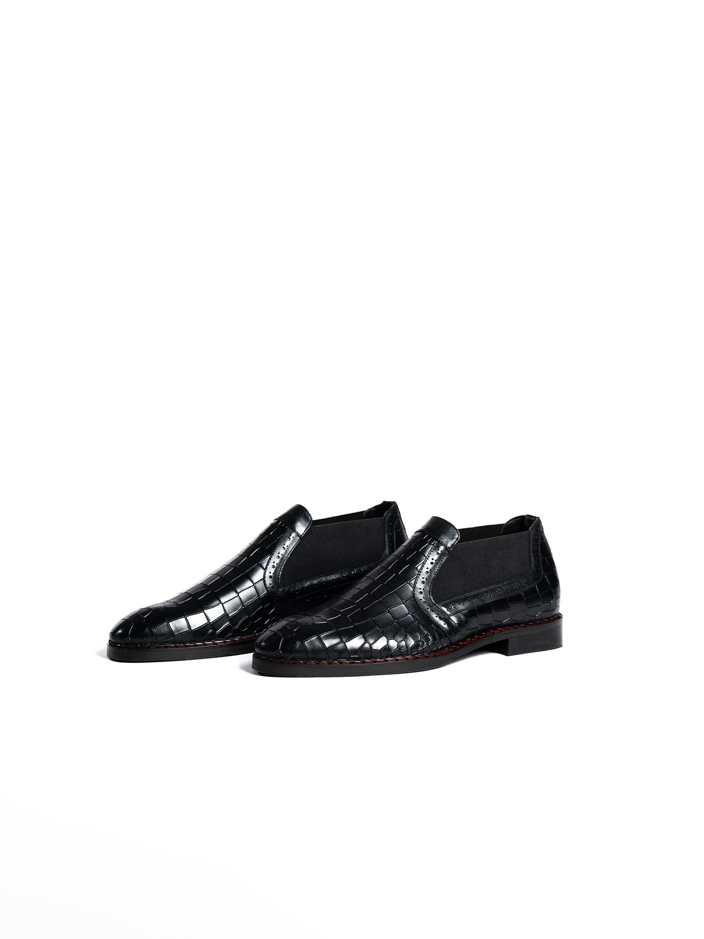 Textured Black Leather Loafers