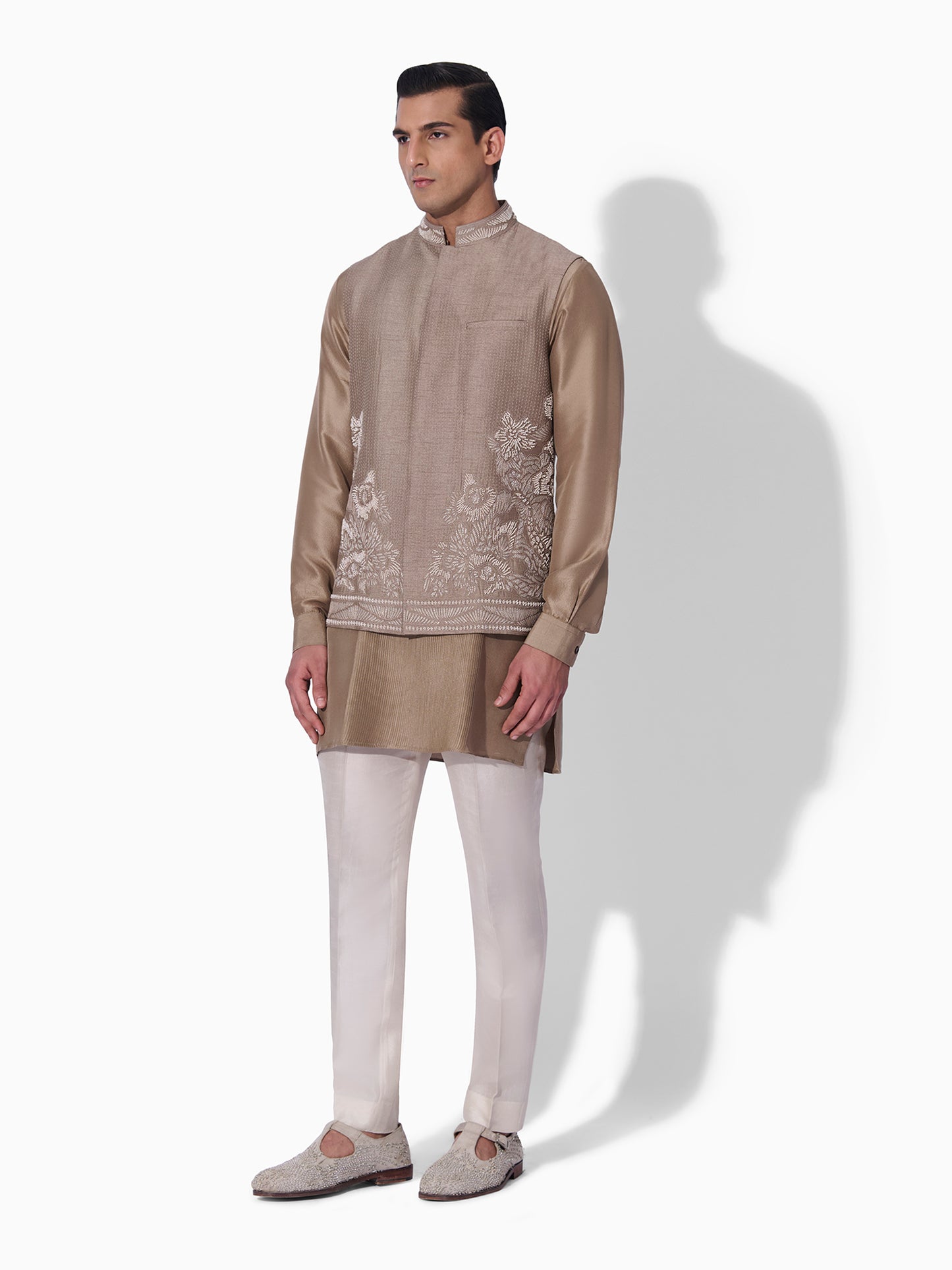 Taupe Embroidered Short Bundi Set