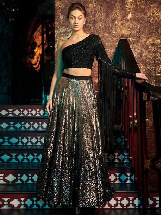 Tassel Blouse With Ombre Embellished Lehenga