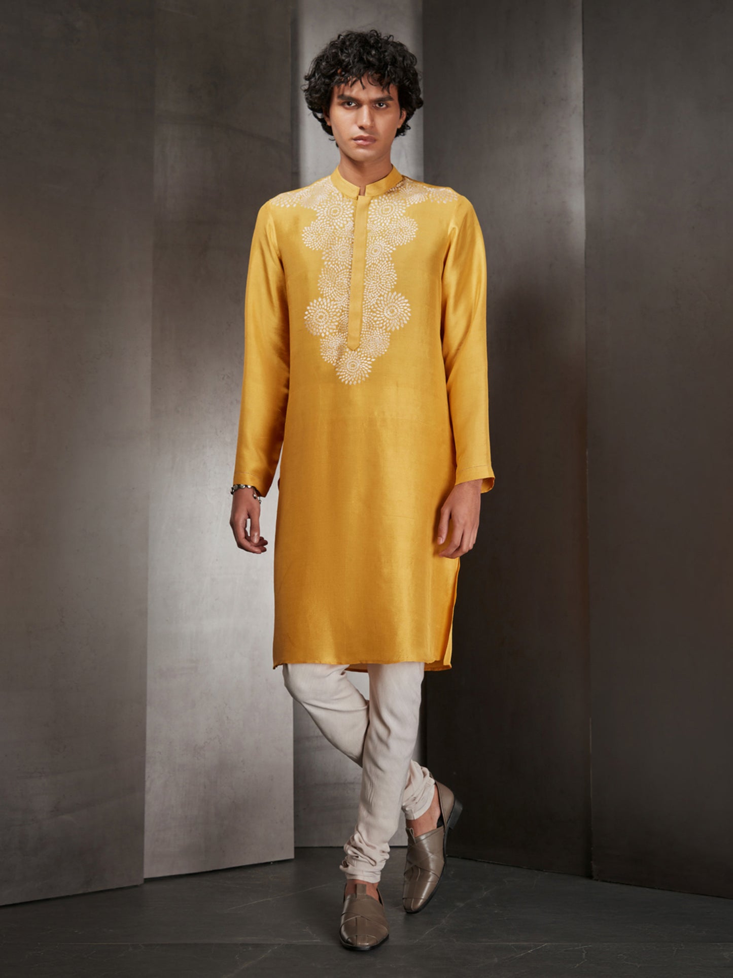 Long Kurta With A Hand Embroidered Yoke Set