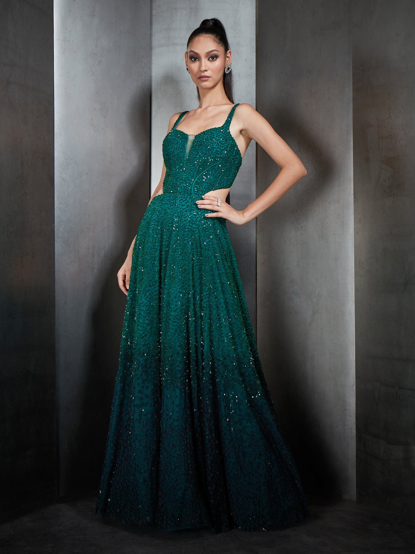 Emerald Ombre Embellished Gown