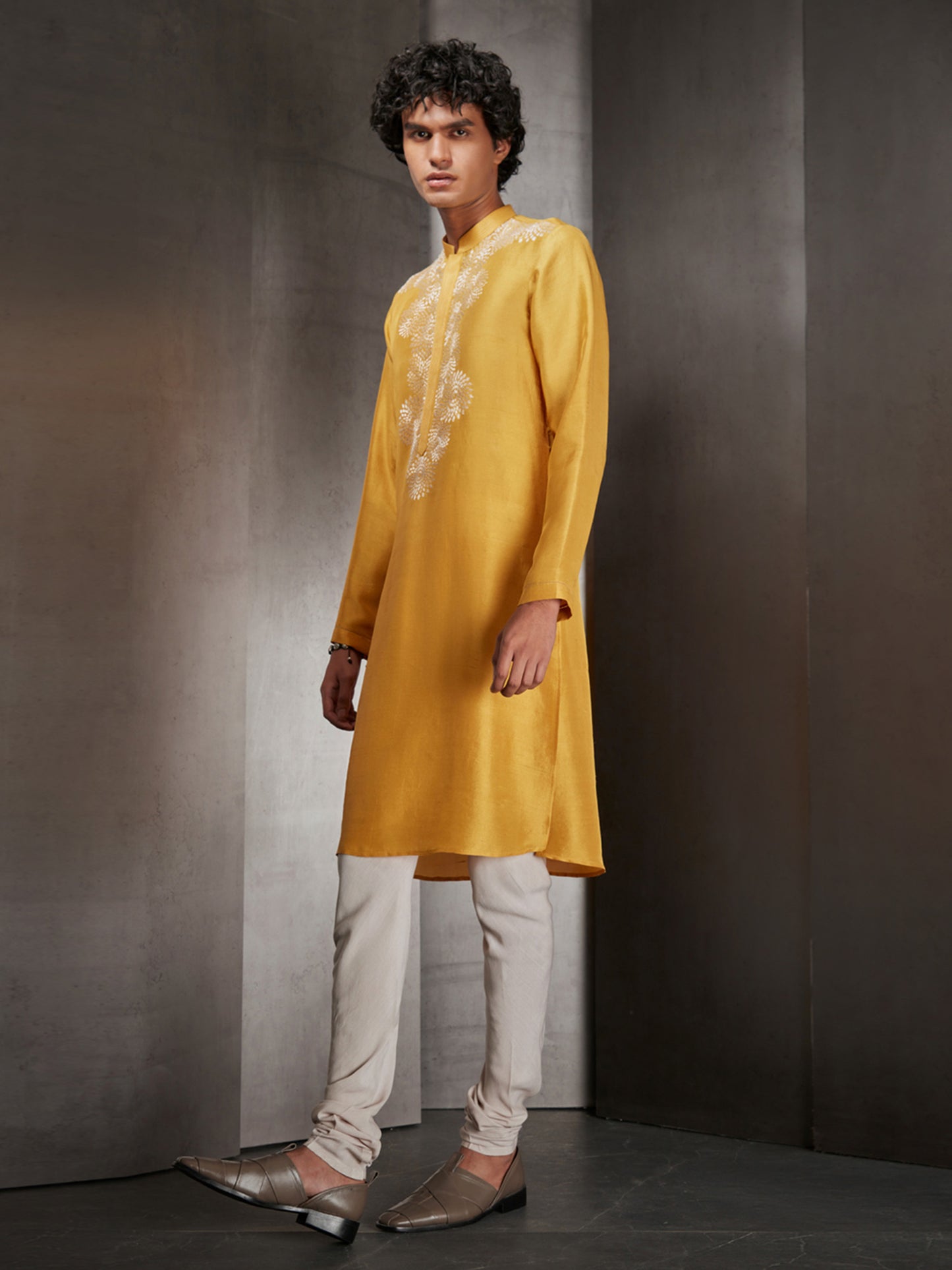 Long Kurta With A Hand Embroidered Yoke Set