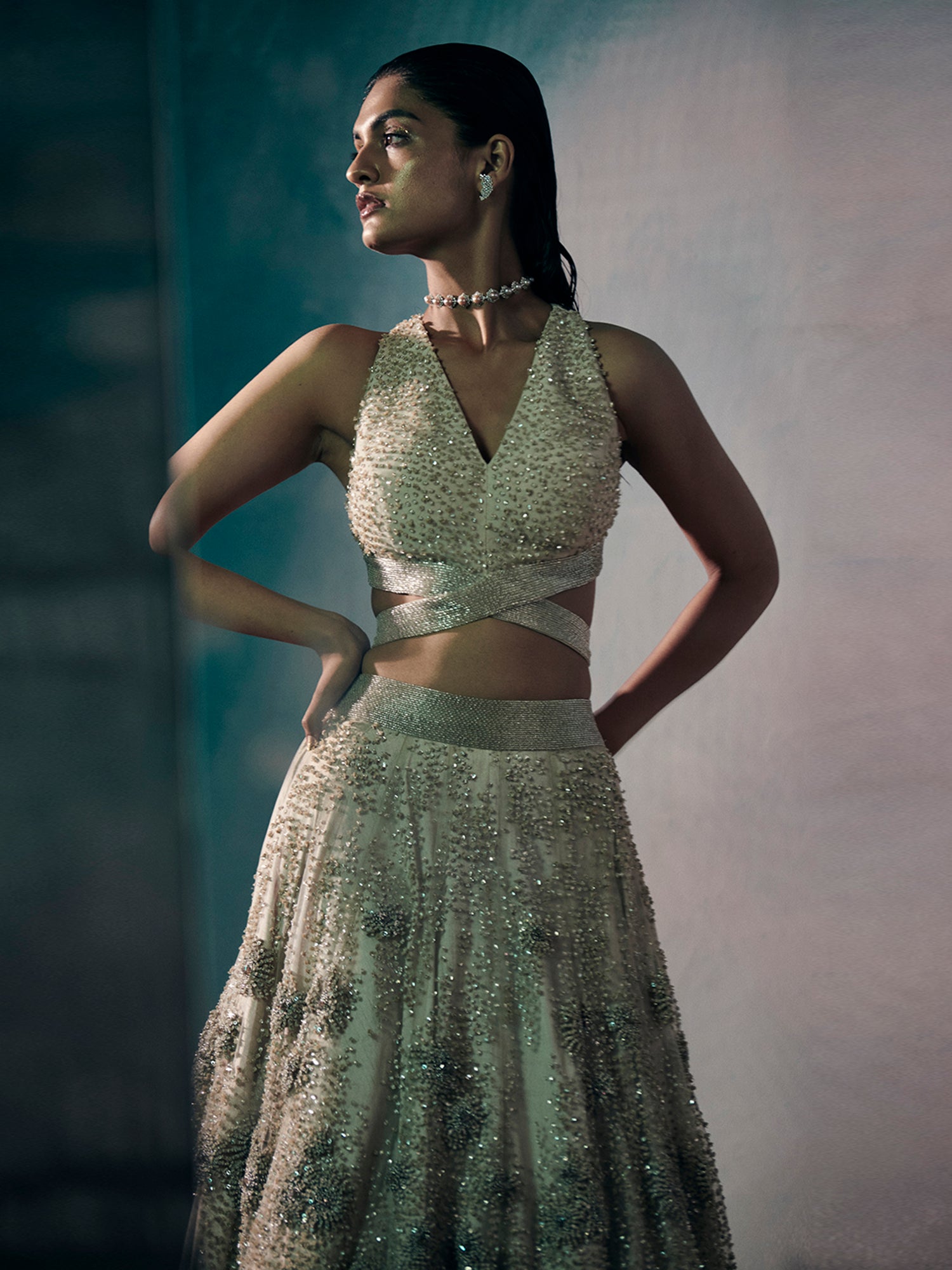 Silver Embroidered Metallic Lehenga Set Design by Amit Aggarwal at Pernia's  Pop Up Shop 2024
