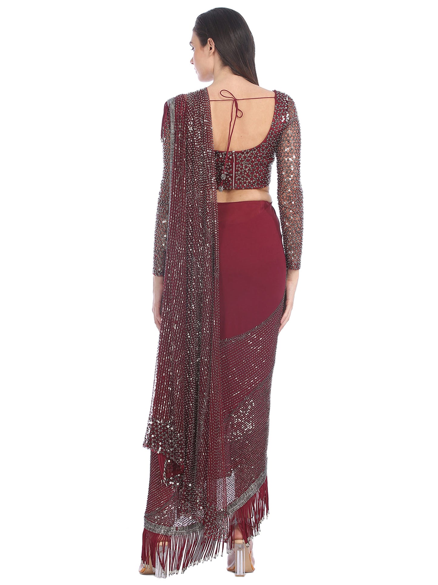 Draped Saree With Metallic Fringes