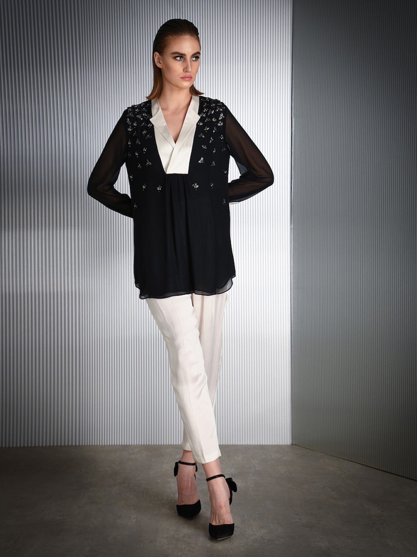 Navy & White Embellishment Top