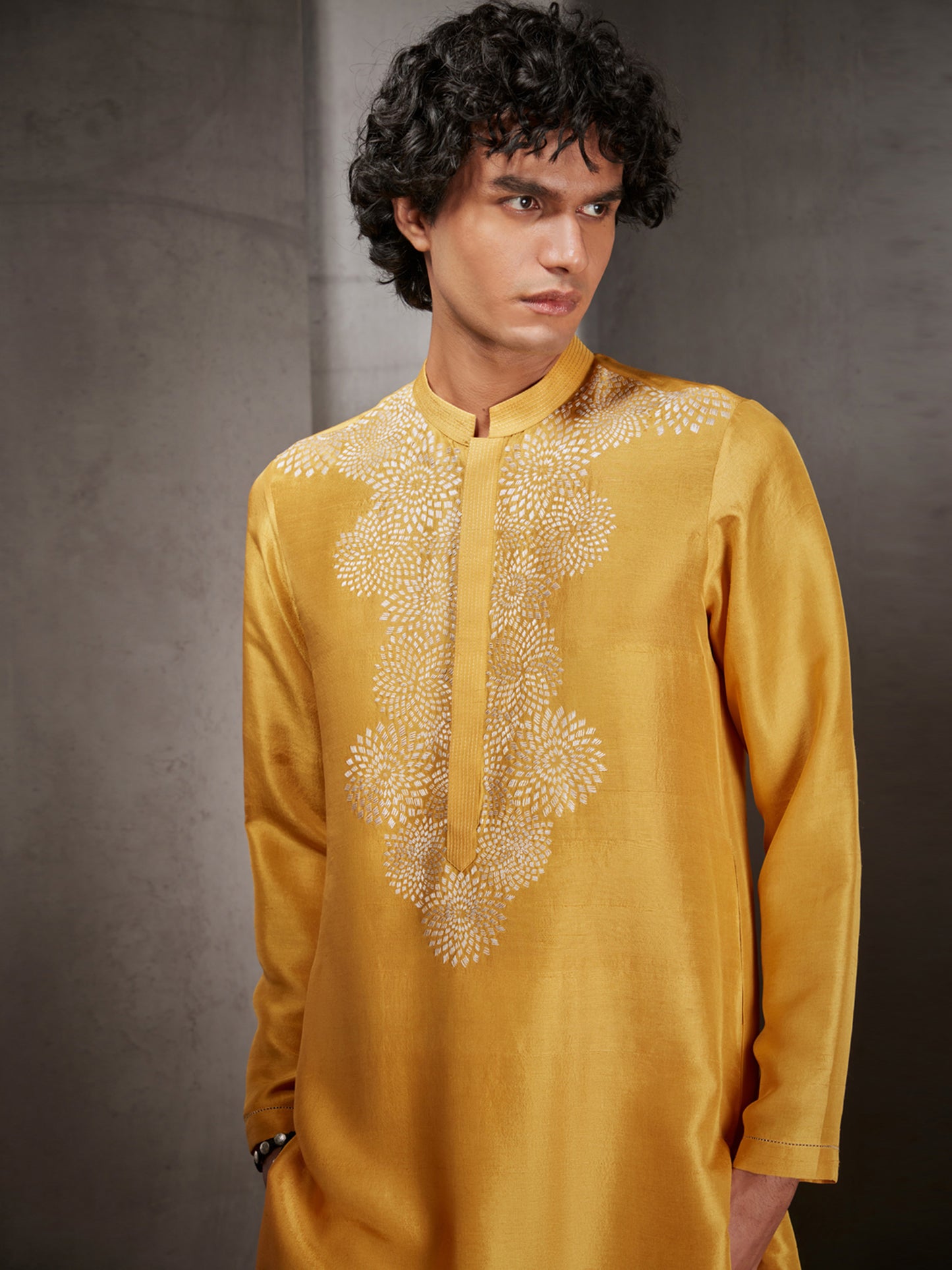 Long Kurta With A Hand Embroidered Yoke Set