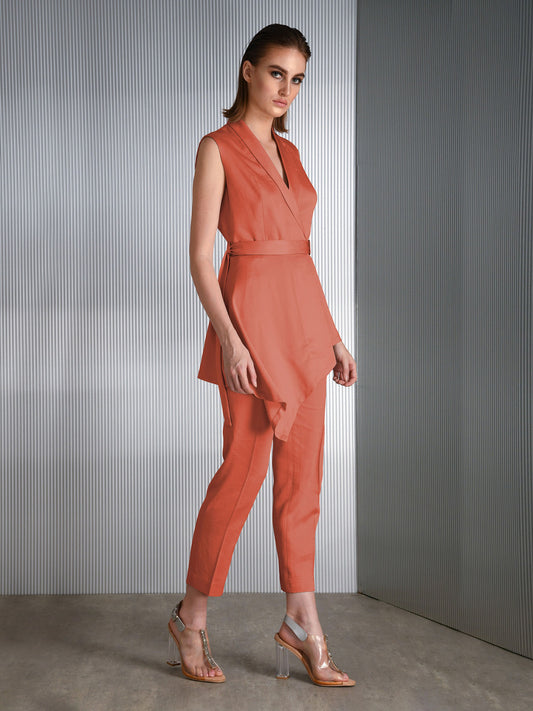 Sleeveless Satin Top With Lapels